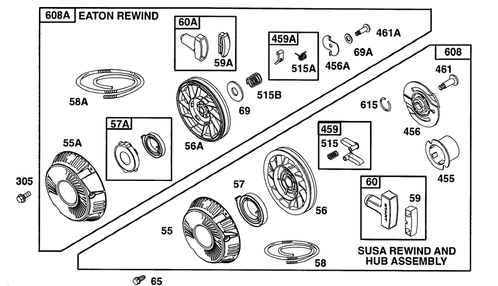 Rewind Assembly Diagram and Parts List for 161432-0126-XX  Briggs and Stratton Engine